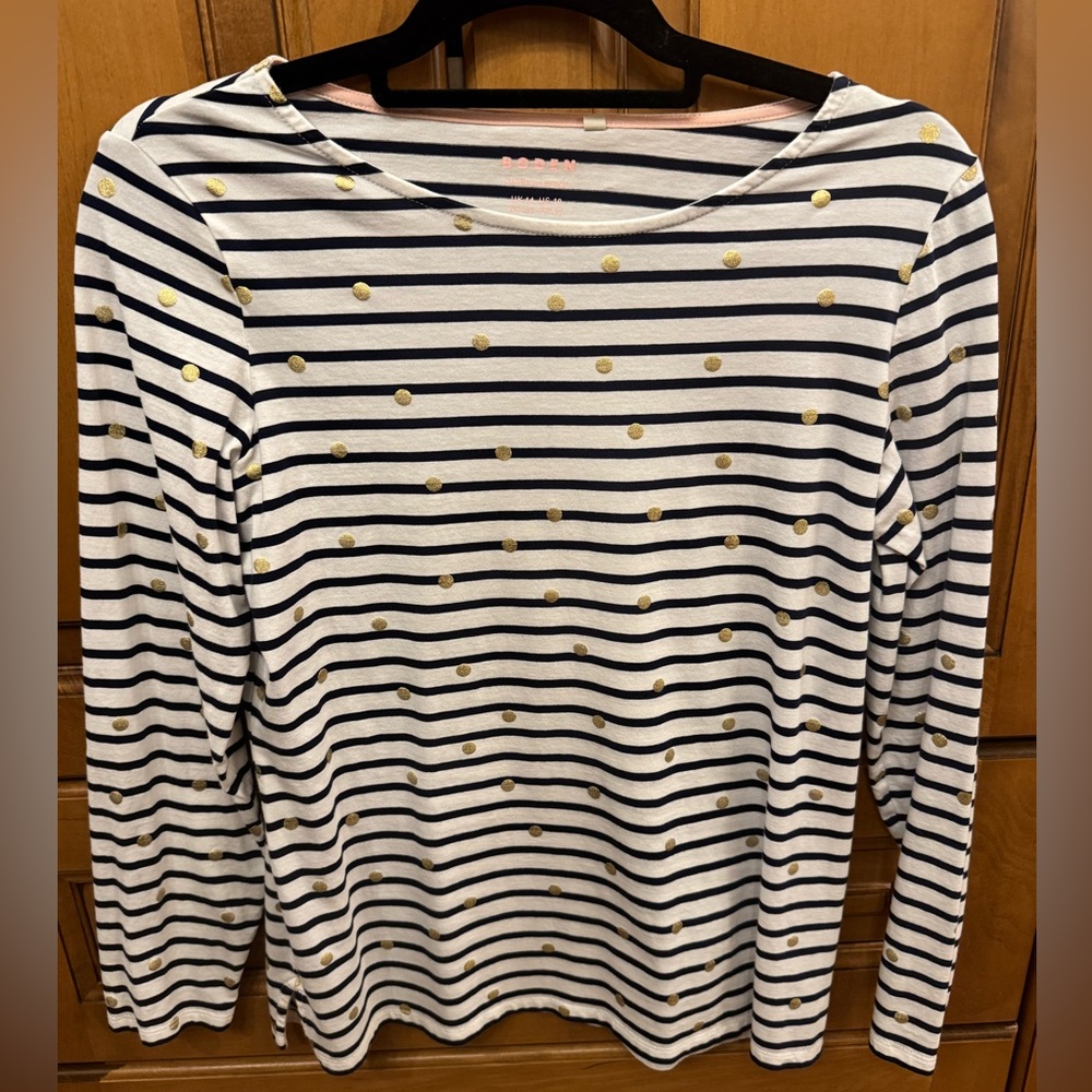 Striped Long Sleeve Top with Gold Polka Dots